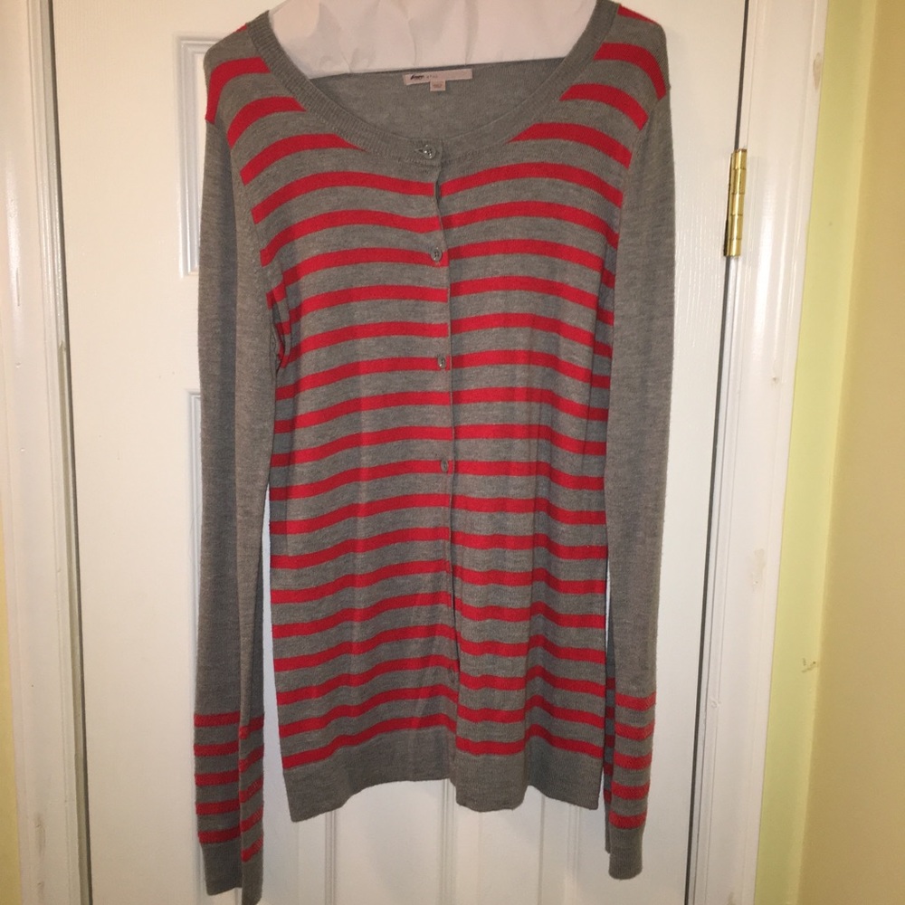 EUC M Tall Gap gray & orange button up cardigan
